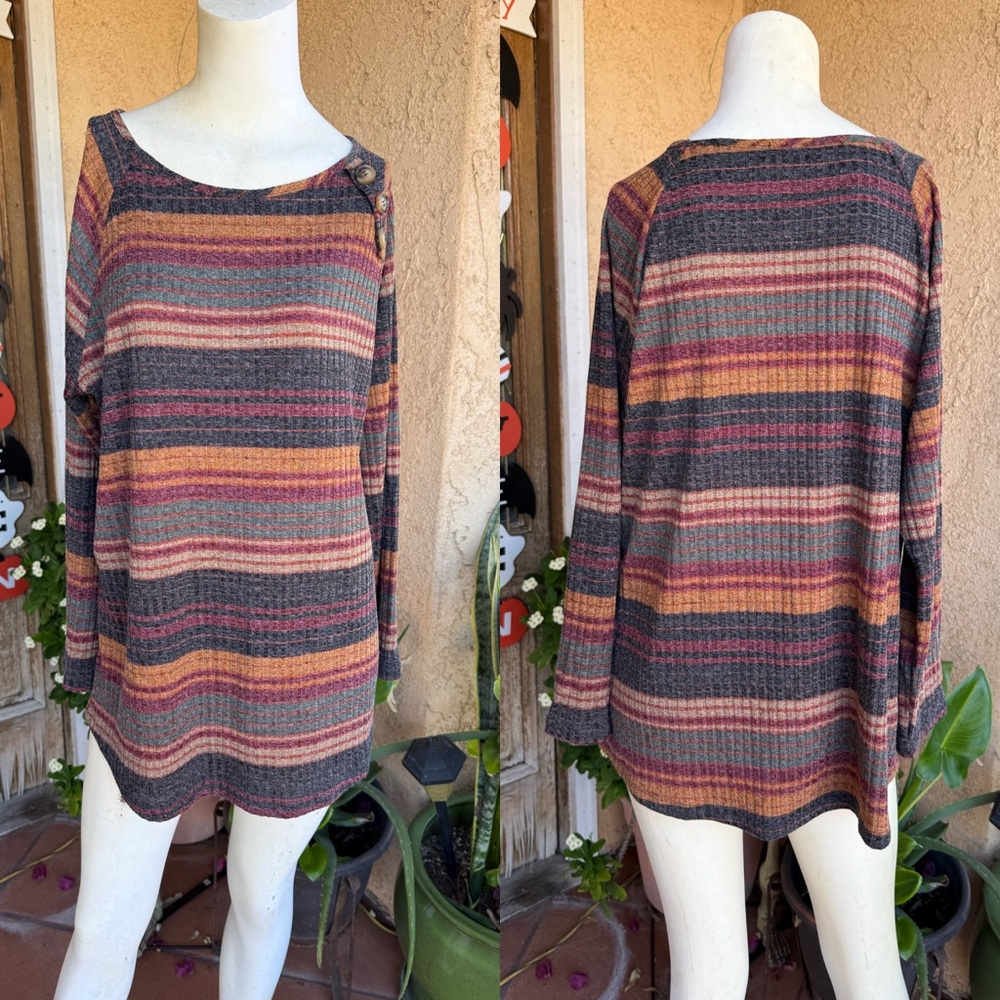 Basic Editions Multicolor Long Sleeve Sweater Top  (XL)